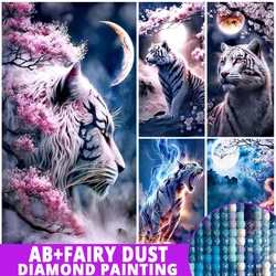 AB Tiger Diamond Painting Art Fairy Dust 5D Sakura Tree Moon Mosaic Embroidery Wild Animals Rhinestone Pictures Wall Decor