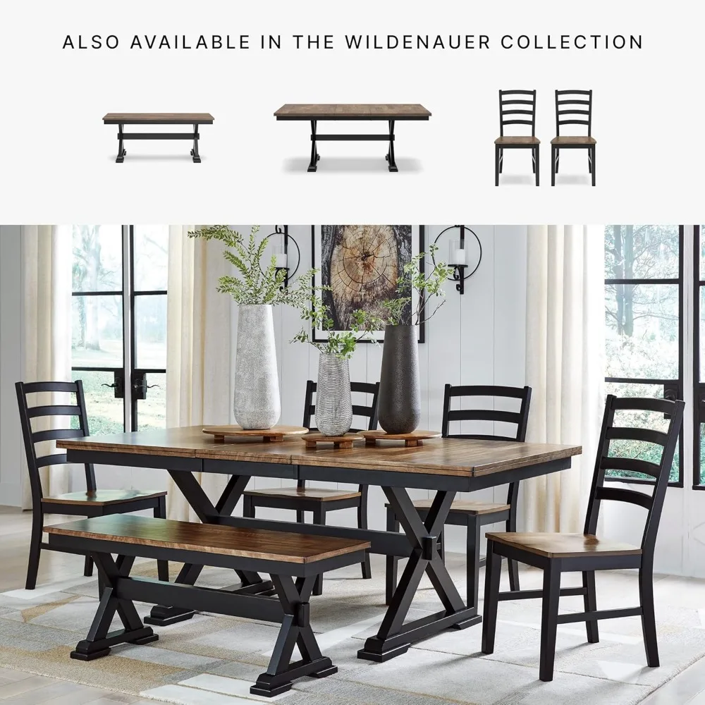 طاولة طعام على طراز المزرعة من Ashley Wildenauer مع وصلة مدمجة على شكل أوراق فراشة لمقعد من 6 إلى 8 مقاعد، باللون الأسود
