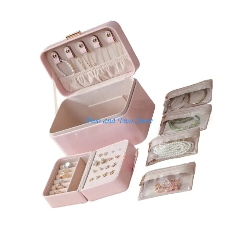 HX6F Compact Jewelry Travel Organizers Premium Multi Section Protective Case Women