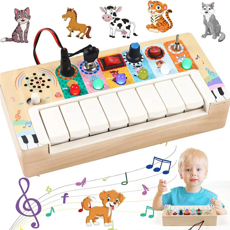 

LALA Busy Board Toddler Toys,Kids Sensory Toys With Music And Led Light Switches,Wooden Toys Light Switch Toys