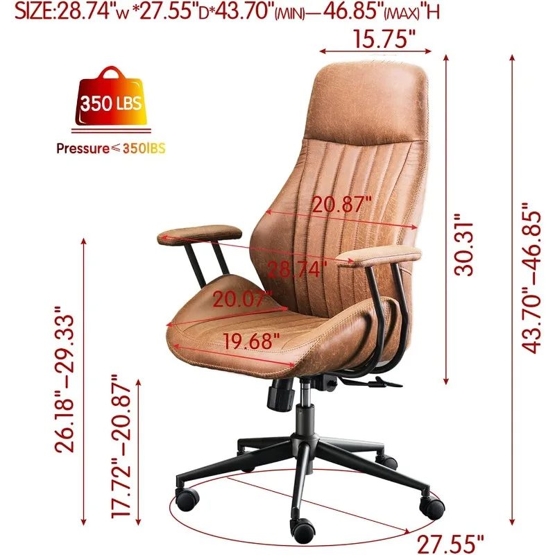 Ergonomic Home Office Chair with Lumbar Support Mid Century Modern Leather Chair, High Back Swivel Rolling Executive Chair