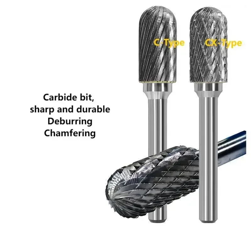 6mm C&CX Type Head Tungsten Carbide Rotary File Tool Point Burr Grinder Abrasive Tools Drill Milling Carving Bit Tools for Metal