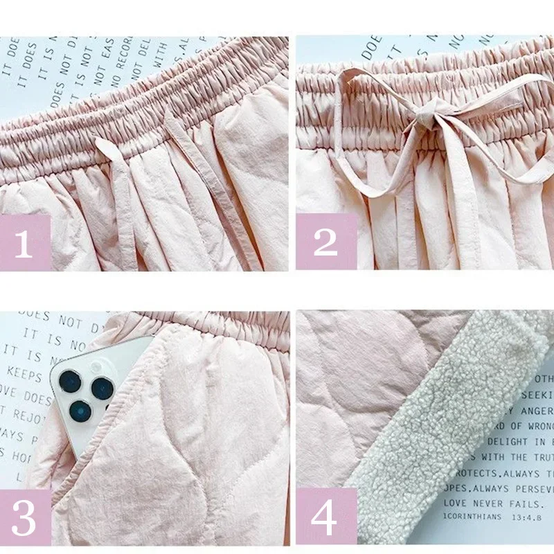 الشتاء سيدة الوردي الصوف رشاقته سراويل قطنية الإناث الثلوج الدافئة أفخم عالية الخصر السراويل النساء موضة السراويل اليومية الحرارية #6