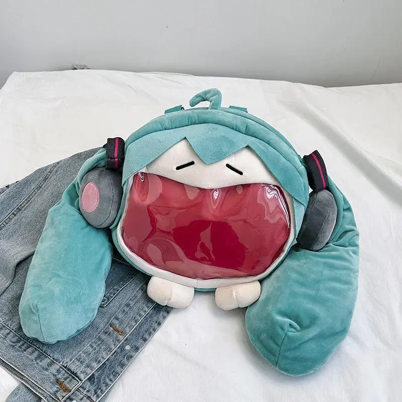 Kawaii Hatsune Miku Backpack Plush Big Mouth Shoulder Bag Cartoon Large Capacity Two-Dimensional Girl Heartache Bag Student Bag