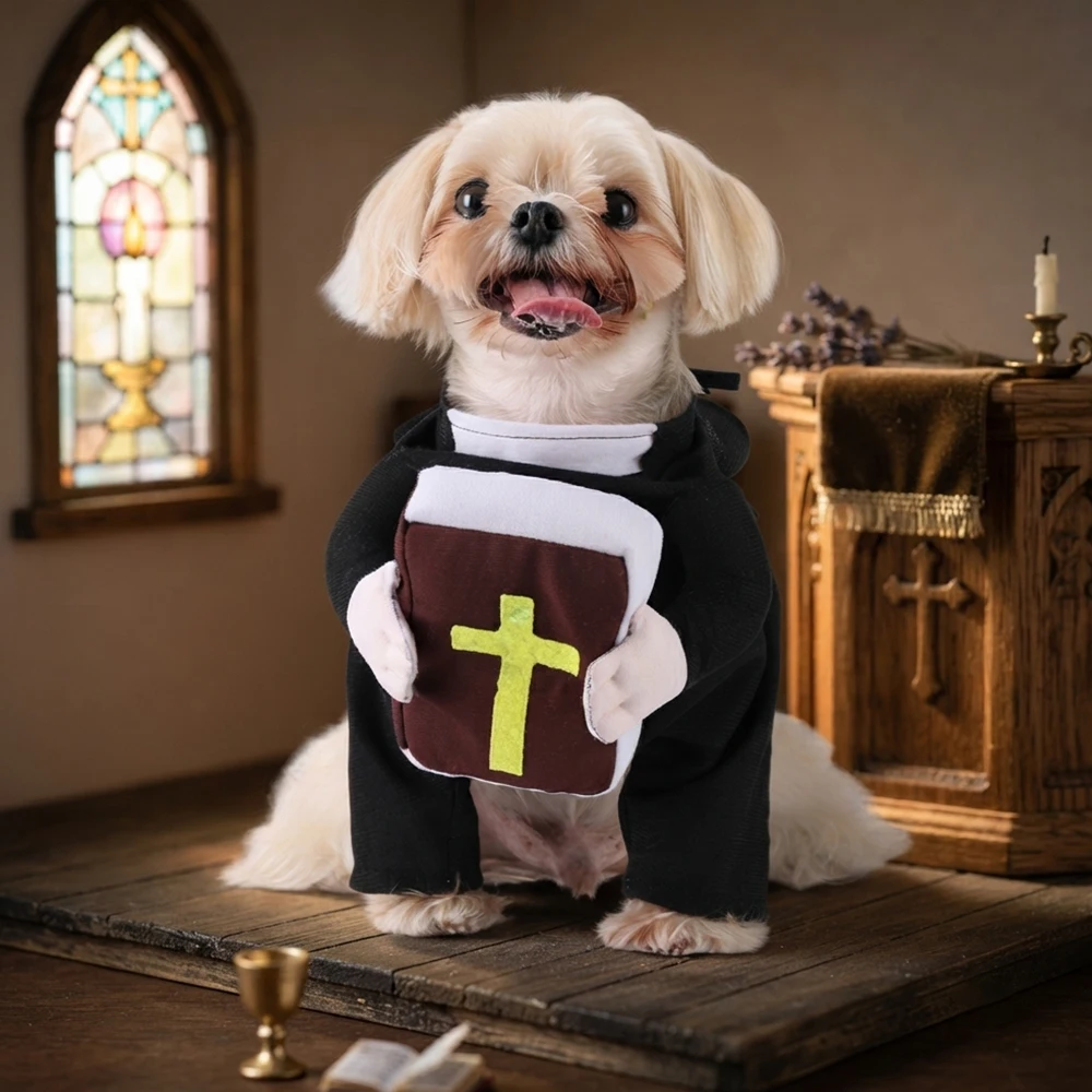 Halloween Dog Clothes Cute Christ Nun Cosplay Pets Costume For Small Large Dogs Cross Print Makeup Chihuahua Outfits Cats Gift