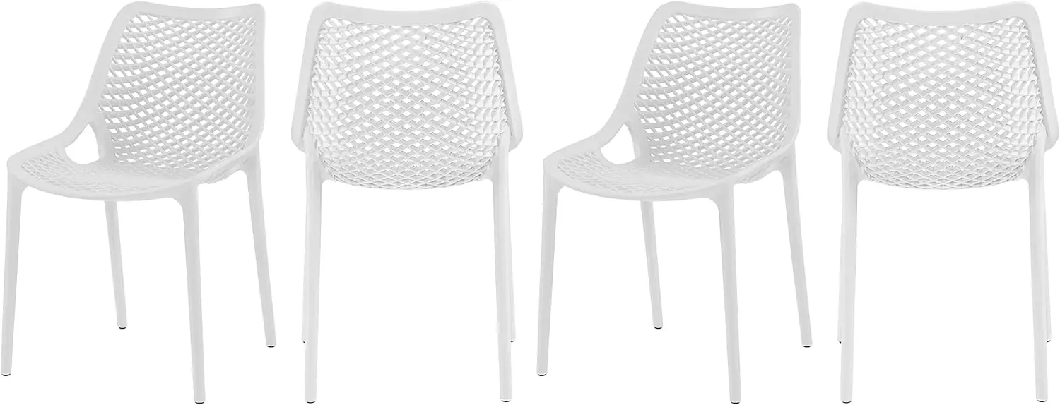 Meridian Furniture 328White Modern | Contemporary Patio Dining Chair With Polypropylene Plastic, Weather Resisting For Indoor