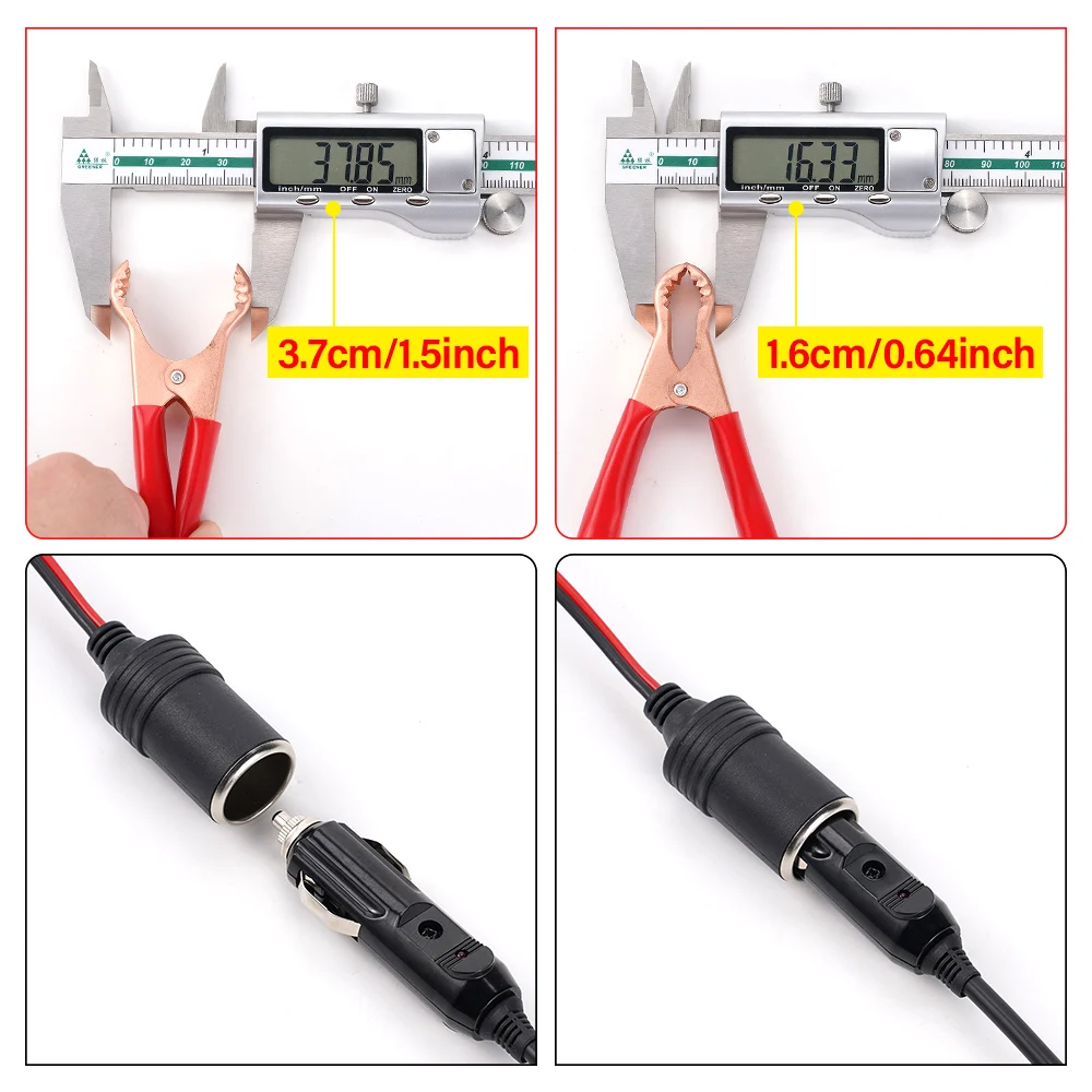 12V Car Cigarette Lighter Terminal Clip-on 50A Crocodile Clip Female Socket Adaptor Plug 30CM Power Cable for Auto Battery