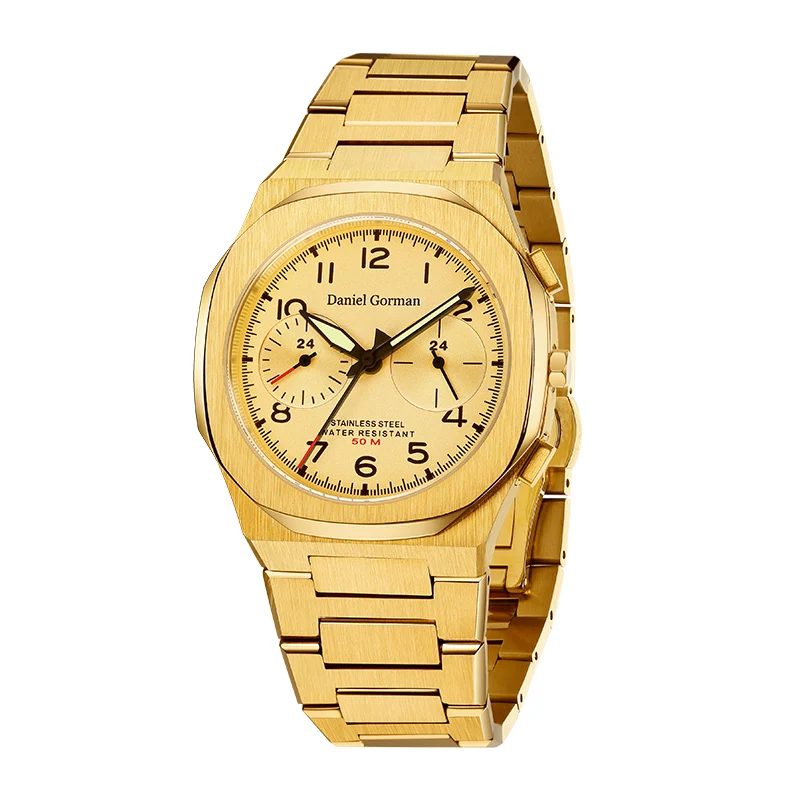 ساعة يد ميكانيكية كلاسيكية 2026 حافظة من الفولاذ المقاوم للصدأ عالية الجودة 5ATM مقاومة للماء ساعة عمل عصرية 2 قرص 5 أيدي #5