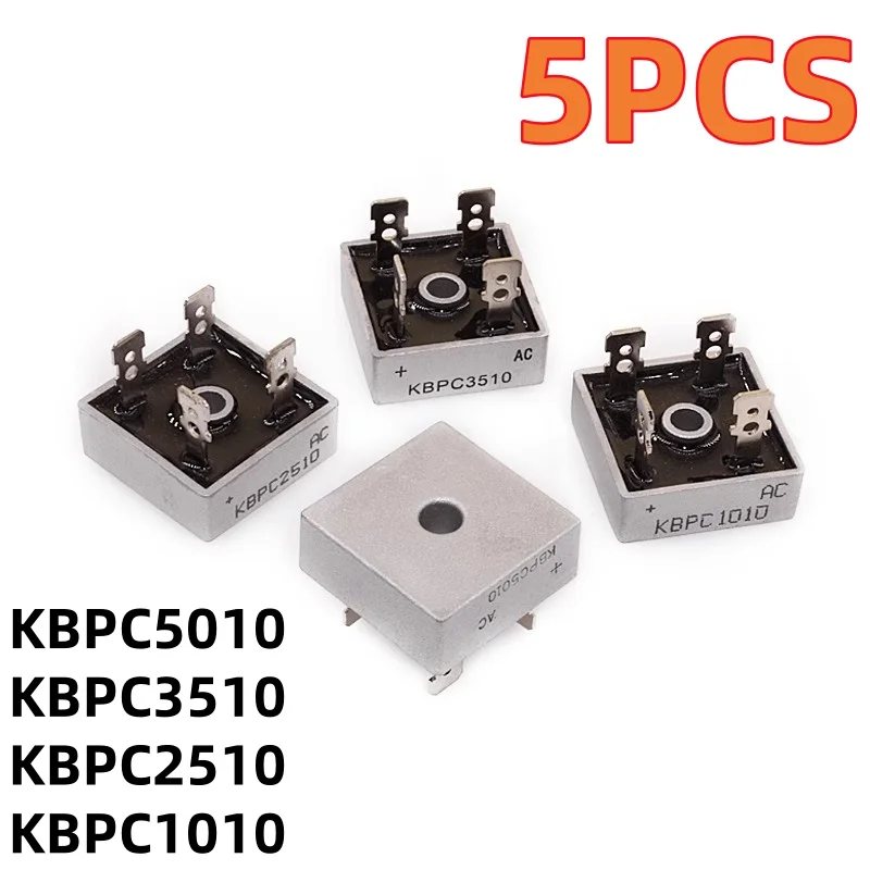 5 uds puente rectificador KBPC5010 puente monofásico pila rectificador KBPC3510/2510/1010 pata de cobre pila de puente cuadrado 10A