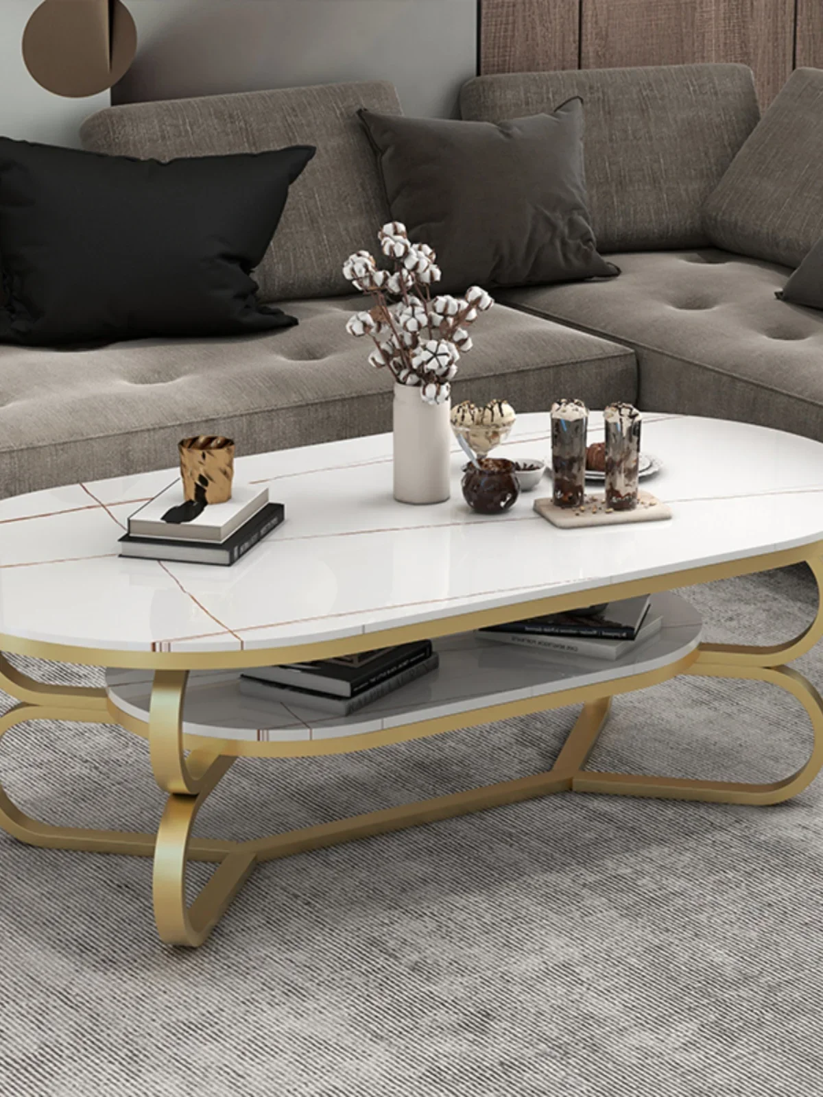 

Customized: Light luxury, Italian slab, side table, living room, household wrought iron oval table, fashion designer, creative d