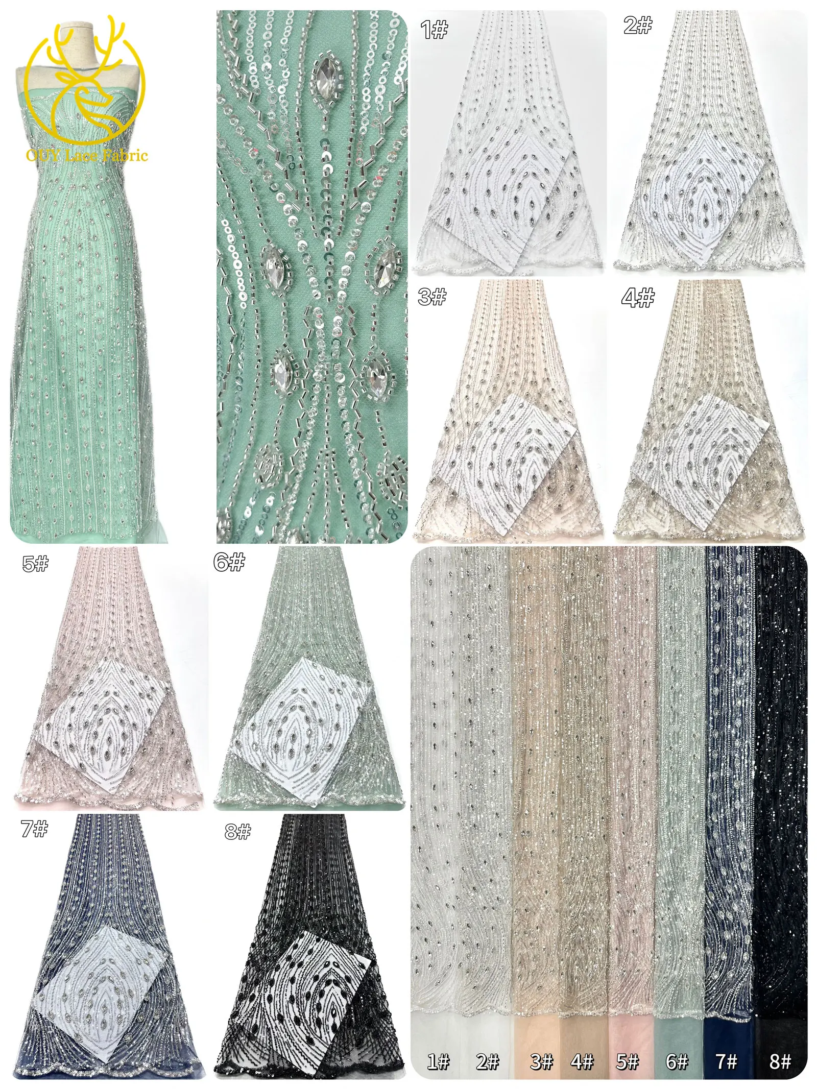 Luxurious Nigerian Diamond Lace Fabric, 2026 Exquisite African Sequined Tulle Lace Women's Wedding Dress Sewing Material