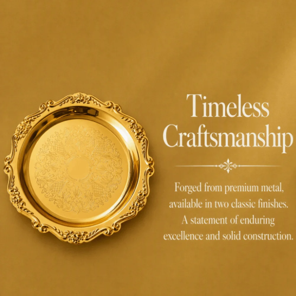 2pcs Golden Color Metal Serving Plate Carved Edge 4 Inch Diameter Round Food Tray Vintage Style Dessert Cake Dish For Wedding