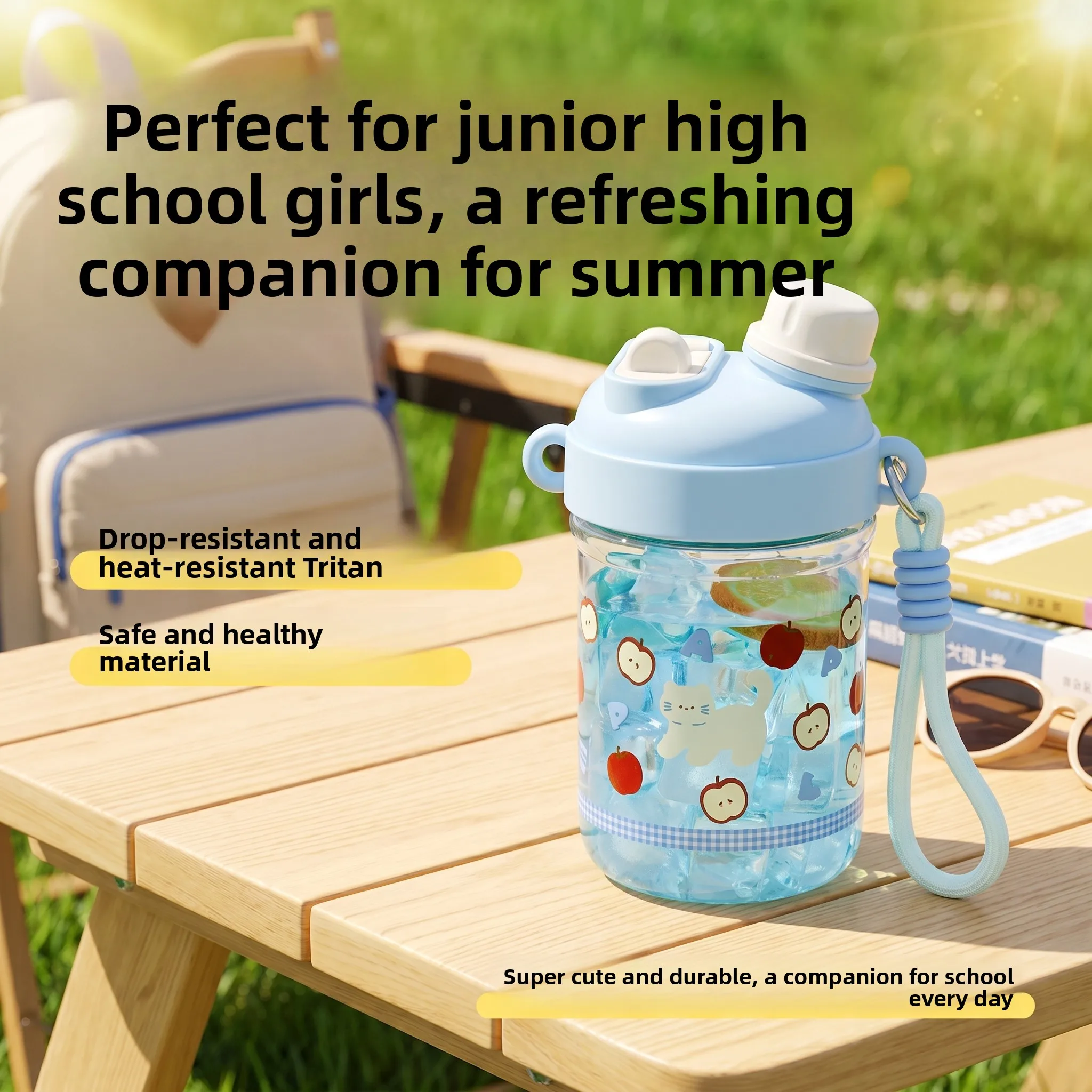 

Portable Plastic Straw Water Bottle for School Girls Summer Resistant to High Temperatures Small And Handy Anytime Cup