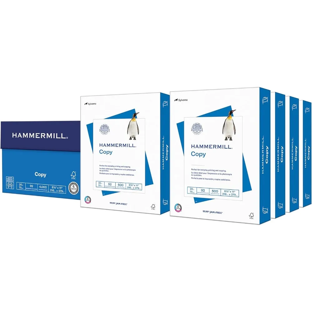 Sacchetti per la pulizia degli appaltatori Husky da 42 galloni e carta da copia Hammermill da 20 libbre 8,5 x 11