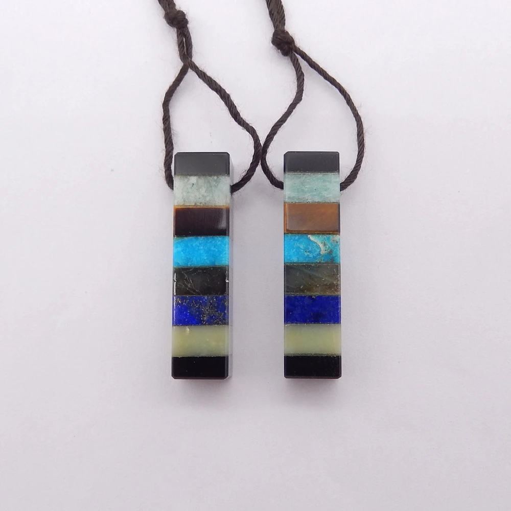Natural Tiger's Eye and Amazonite Obsidian Blue Apatite Crystal Labradorite Lapis Lazuli Intarsia Earring Bead,Fashion Earring image 2