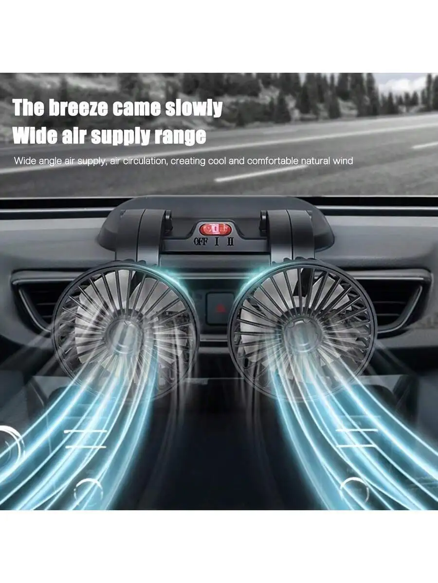 1 Summer Car Home-Use Double-Head USB Fan, Portable Double-Head Mini Fan, Car Double-Head Fan, For Powerful Cooling, Suitable view 3