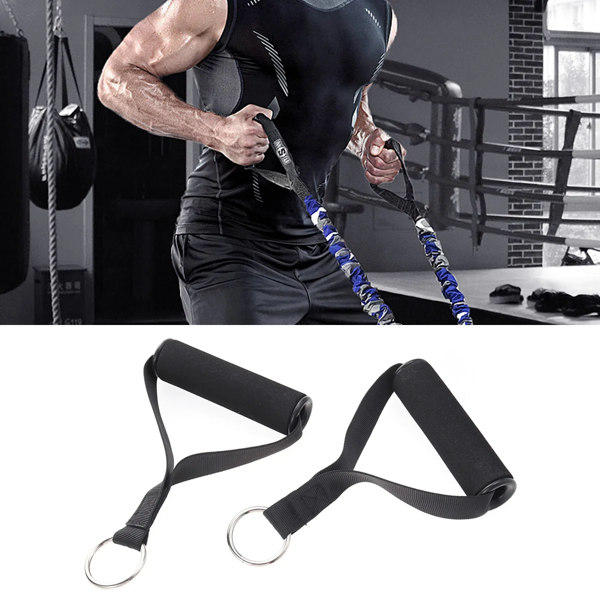 Resistance Bands Handles Workout Fitness Yoga Ankle Strap Black Exercise Equiment