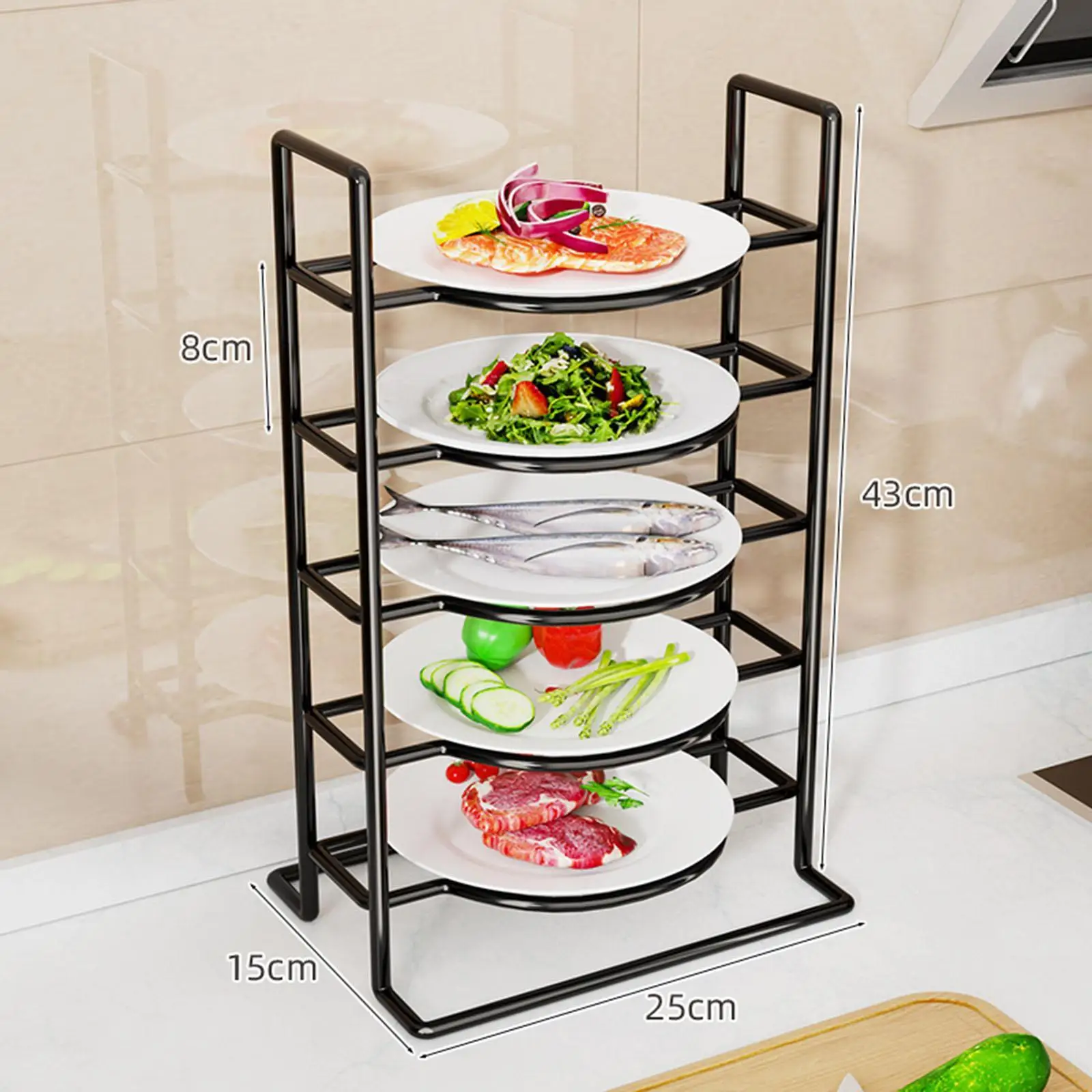 

Kitchen Storage Shelf Kitchen Counter Rack Freestanding 5 Tier Multipurpose Modern Rustproof Expandable Countertop Shelves