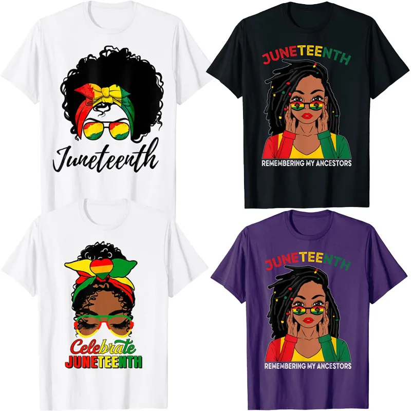 Loc'd Hair Afro Black Woman Queen Remebering My Ancestors Shirt African American Melanin Messy Bun Juneteenth 1865 Tees T-Shirt