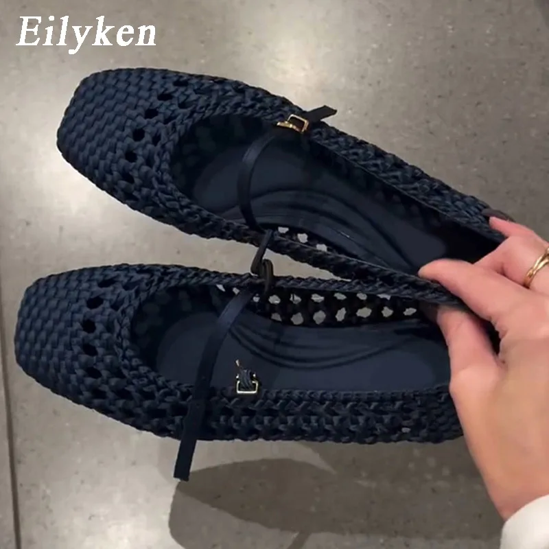 Eilyken Spring Fashion Designer Hollow Out Buckle Strap Flats Heels Women Sandals Comfortable Ballet Banquet Leisure Shoes