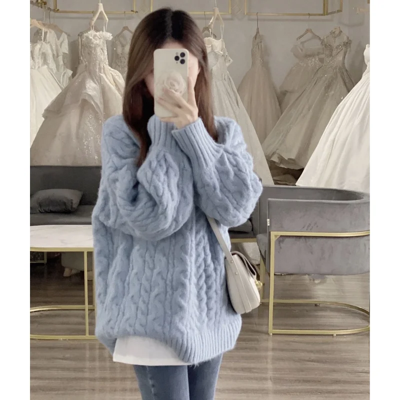 

Fried Dough Twists Pullover Sweater Women Early Autumn 2023 New Long Sleeve Loose V-Neck Slim Pullover Knit Sweater Female Top