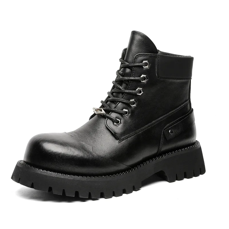 men's fashion natural leather boots lace-up autumn winter shoes cowboy ankle boot party nightclub handsome high motorcycle botas view 4