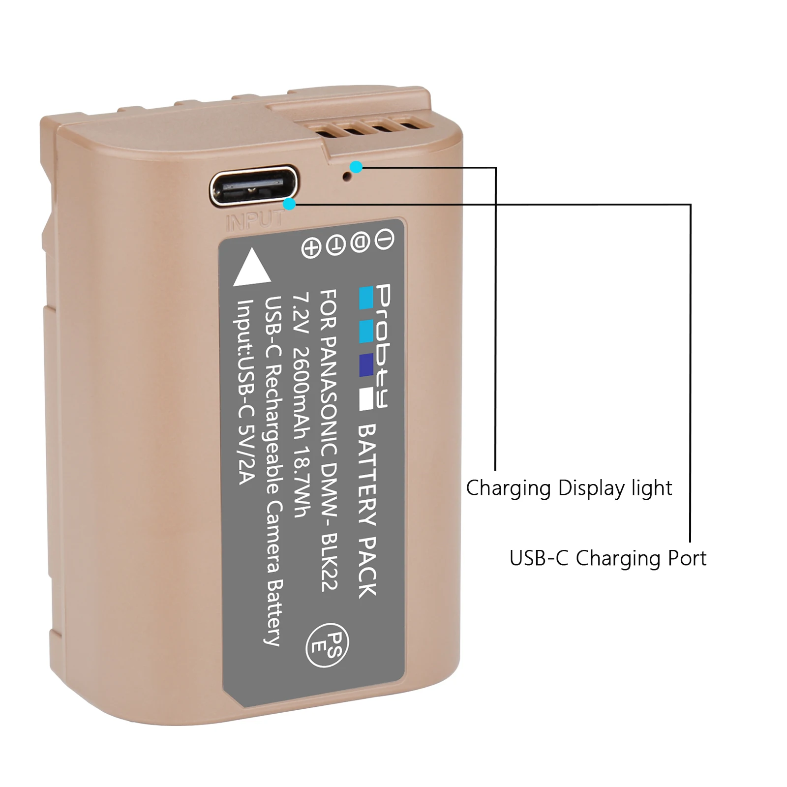 USB-C DMW-BLK22 Battery 2600mAh for Panasonic Lumix S5II, S5, S5IIX, GH6, GH5 II, S5M2, S5M2X, GH5M2, DC-S9, DC-G9II, DC-S5