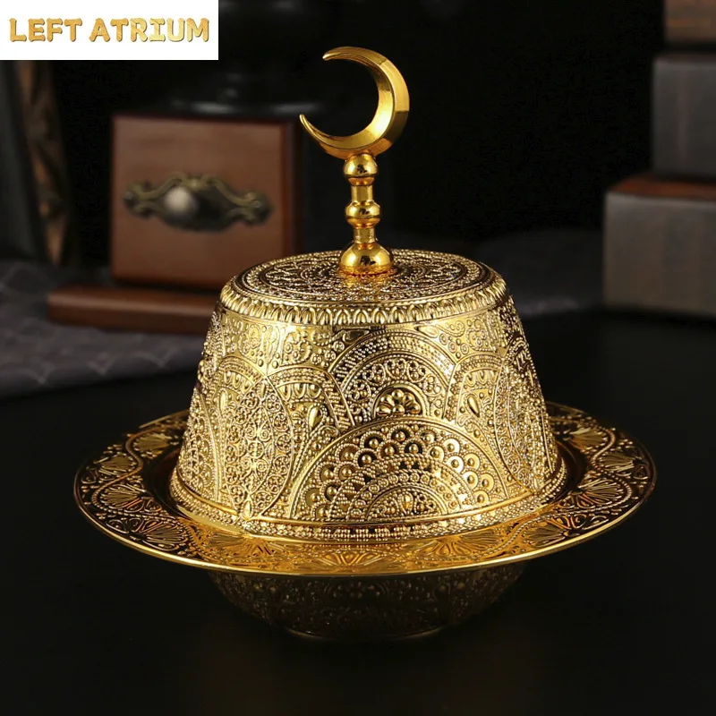 Golden Metal Storage Tray with Cover Dessert Bowl Dim Sum Dish Snack Plate Fruit Bowl Cake Stand Pastry Plate Jewelry Tray