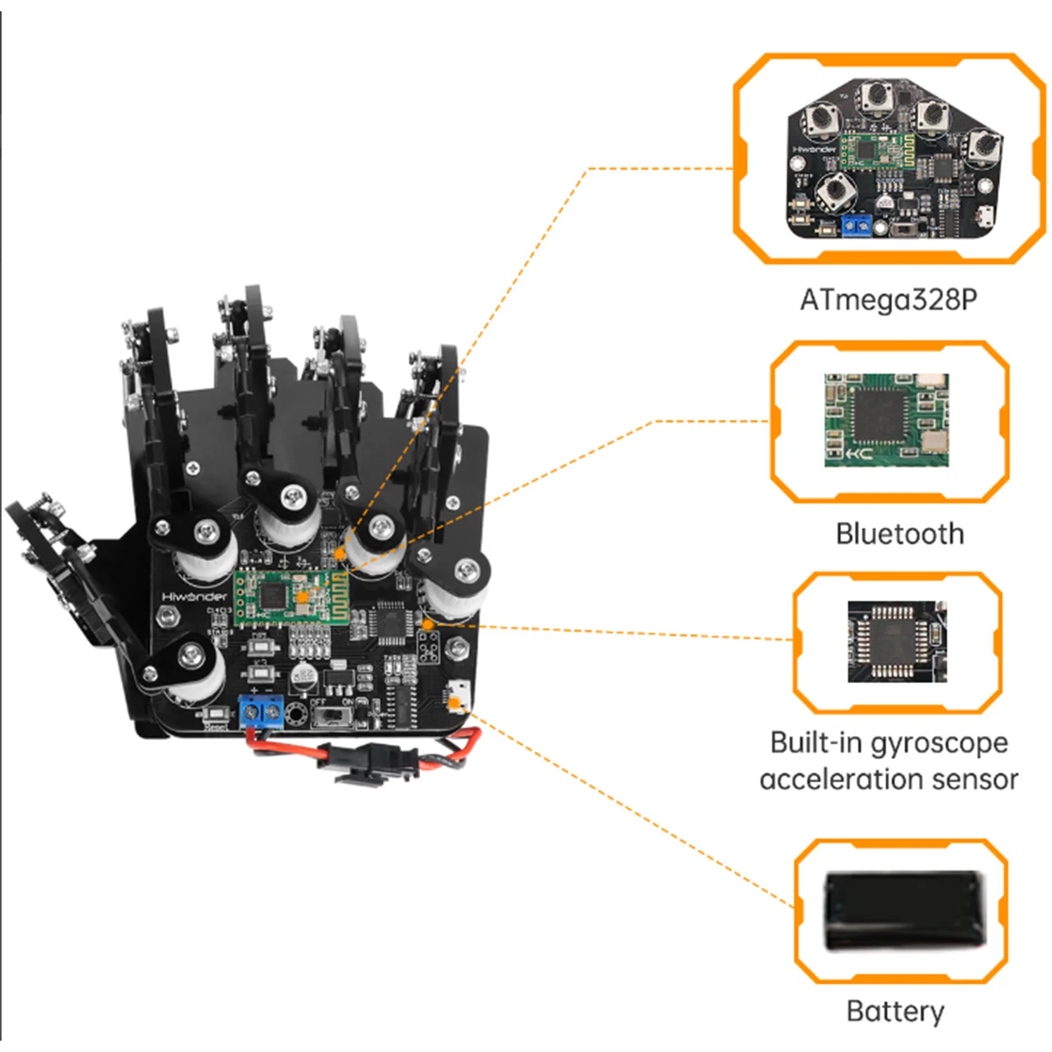 Imagem -03 - Hiwonder Luva sem Fio Open-source Somatossensorial Luva Mecânica para Controle de Robô