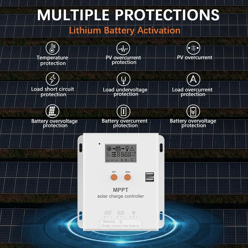 MPPT 20A شاحن بالطاقة الشمسية تحكم 12 فولت 24 فولت منظم البطارية مع شاشة الكريستال السائل ل AGM والجل والفيضانات والليثيوم