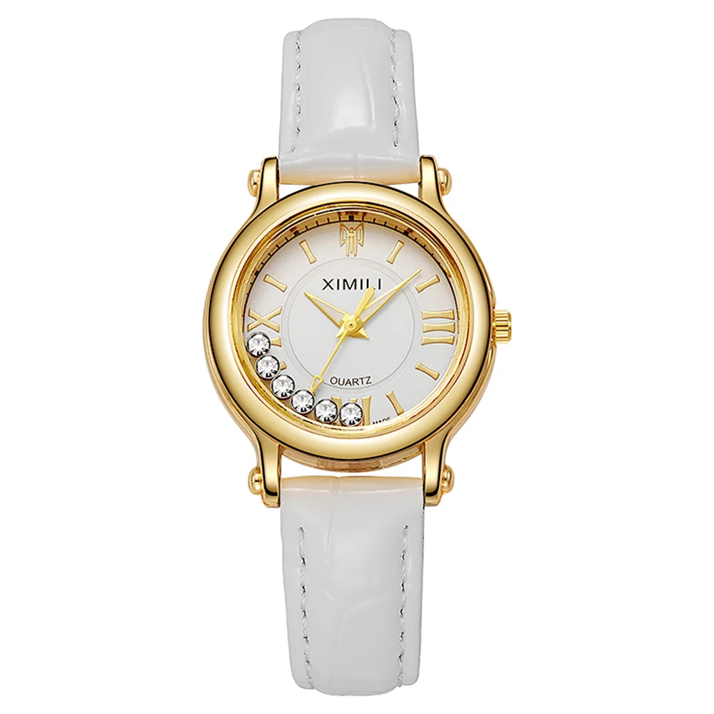 Fashion 2024 New Small Ladies Simple Roller Ball Quartz Watch Business White Leather Women\'s Dress Gift Clock Wristwatch