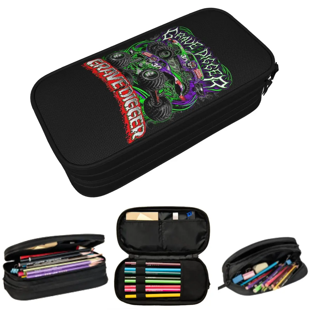 Estuche para lápices Monster Jam Grave Digger Monster Truck para niños y niñas, caja para lápices, bolsa para lápices, suministros de papelería, bolsa para guardar bolígrafos