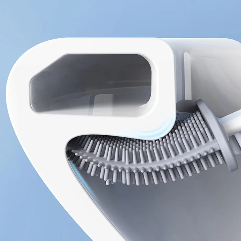 Silicone Toilet Brush with TPR Bristles & Detachable ABS Handle Set Landing Wall Mountable Toilet Bowl Brush for 360°Deep Cleane