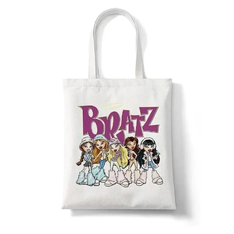 Kawaii Bratz Letter Shopping Bags for Women Resuable Large-capacity Shopper Bag Harajuku Eco Linen Tote Bag Student Bolsos Mujer