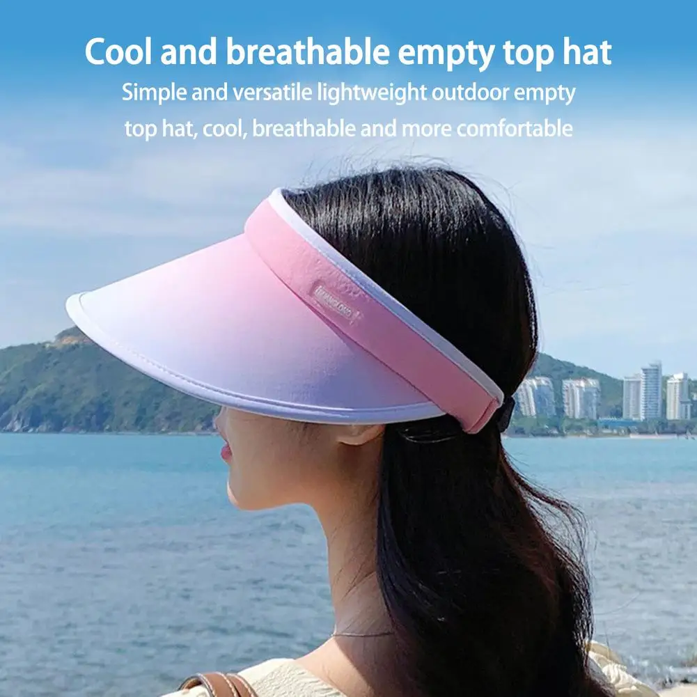 Women Summer Sunscreen Sun Hat Fashion Empty Top Large Brim Uv Protection Breathable Sun Visor Hat For Beach Dropship