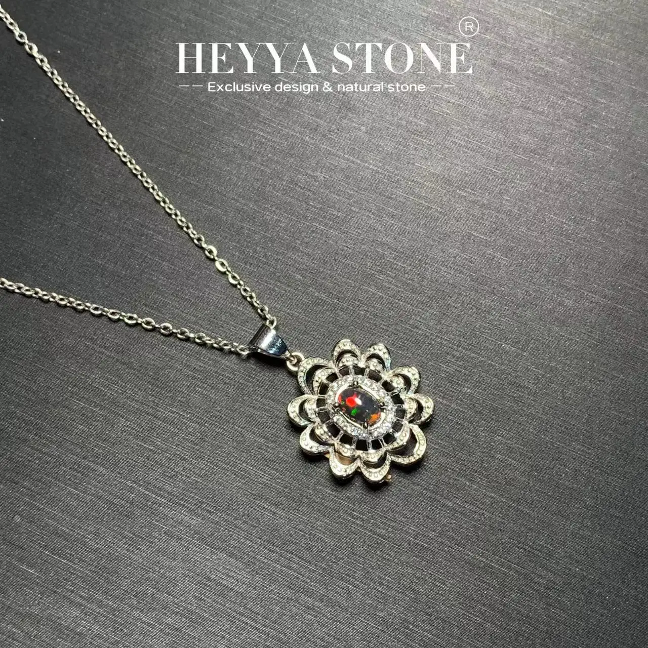 HEYYA STONE Oval Natural Black Opal Pendant Necklace For Women 925 Silver Plated Simple Fine Jewelry Gemstone Classic Style