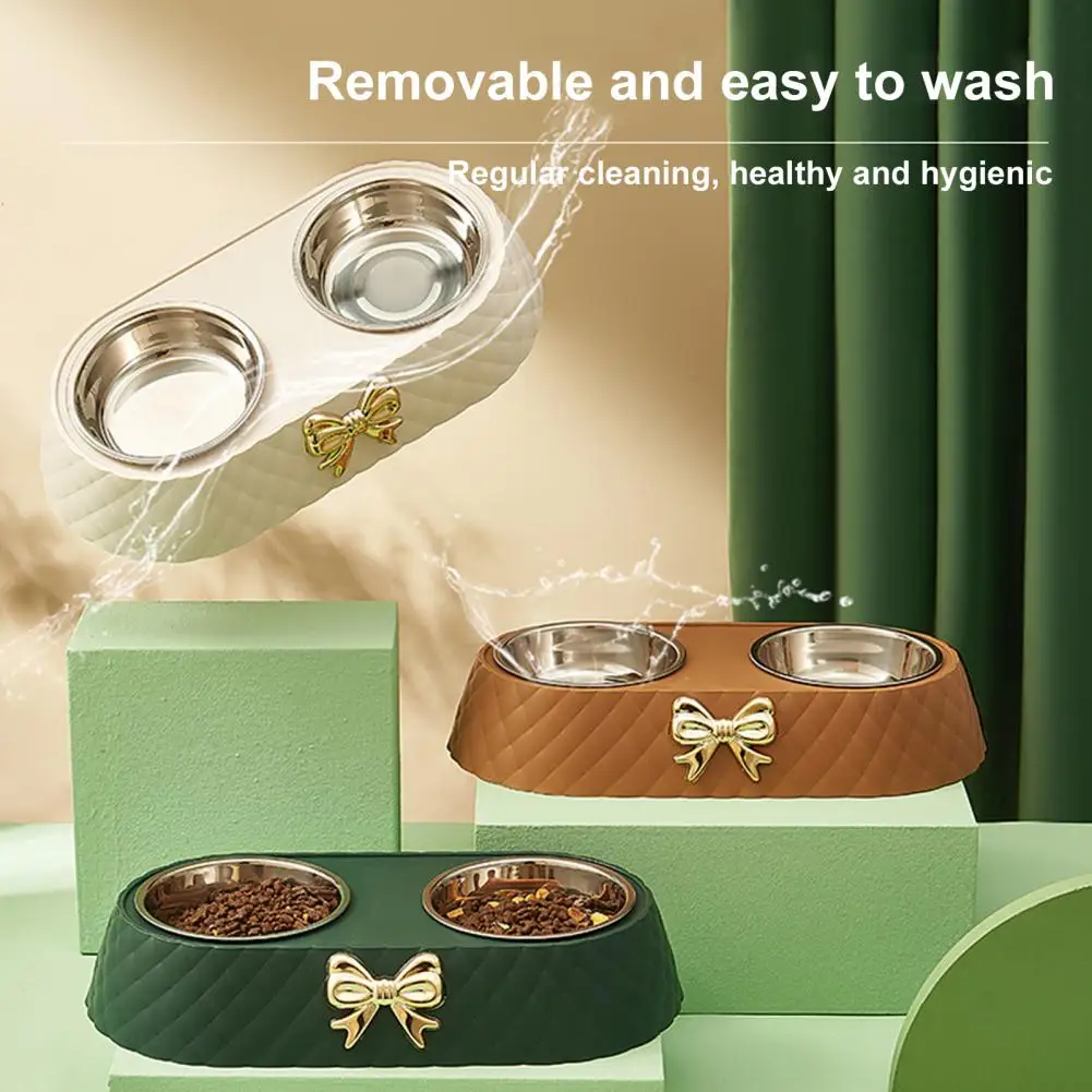 Anti-deformed Pet Water Bowl Pet Accessory Cat Food Bowl Bow-knot Dog Cat Feeder Double Bowls  Store Food