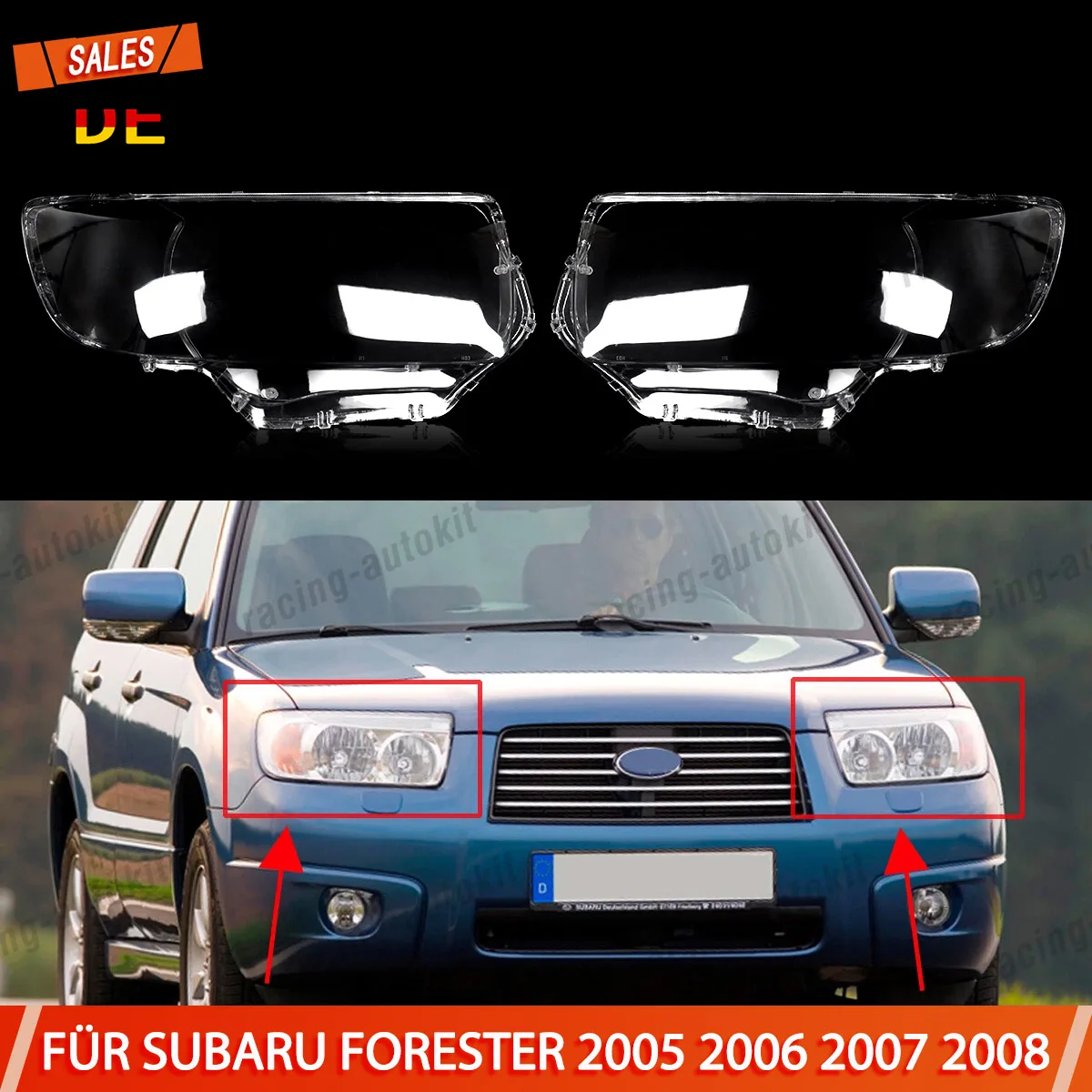 

Left + Right For Subaru Forester 2005-08 Pair Headlight Lens Cover Replacement