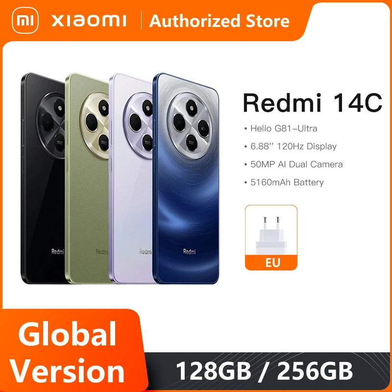 Global Version Xiaomi Redmi 14C Smartphone MediaTek Helio G81-Ultra 50MP AI Dual camera 5160mAh 6.88" 120Hz Display HyperOS