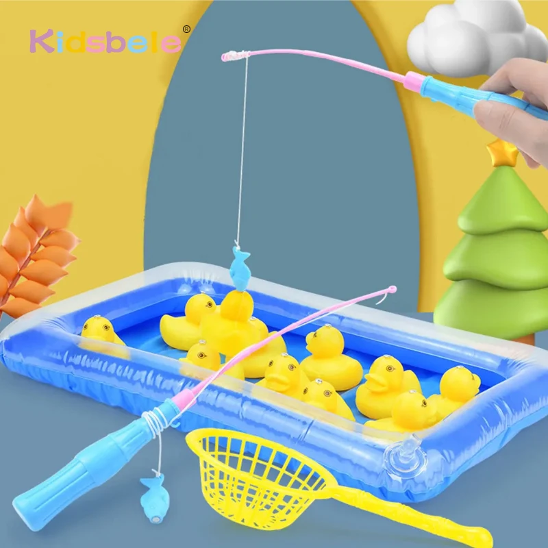 Kids Pool Duck Fishing Toys Games Magnetic Floating Toy Inflatable Pond with Floating Duck