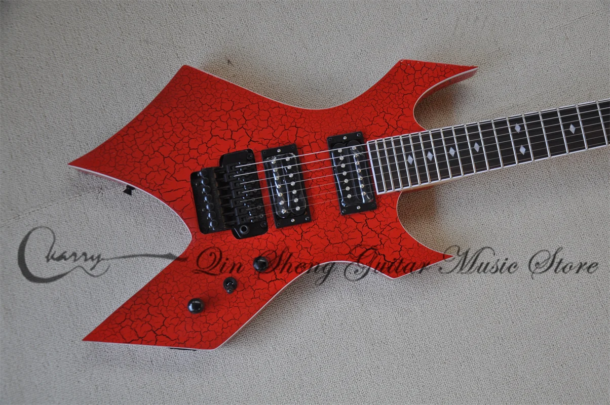 7 Strings Electric Gutar Red Explosive Paint Chapped Pattern Body White Binding Tremolo Bridge HH Pickups