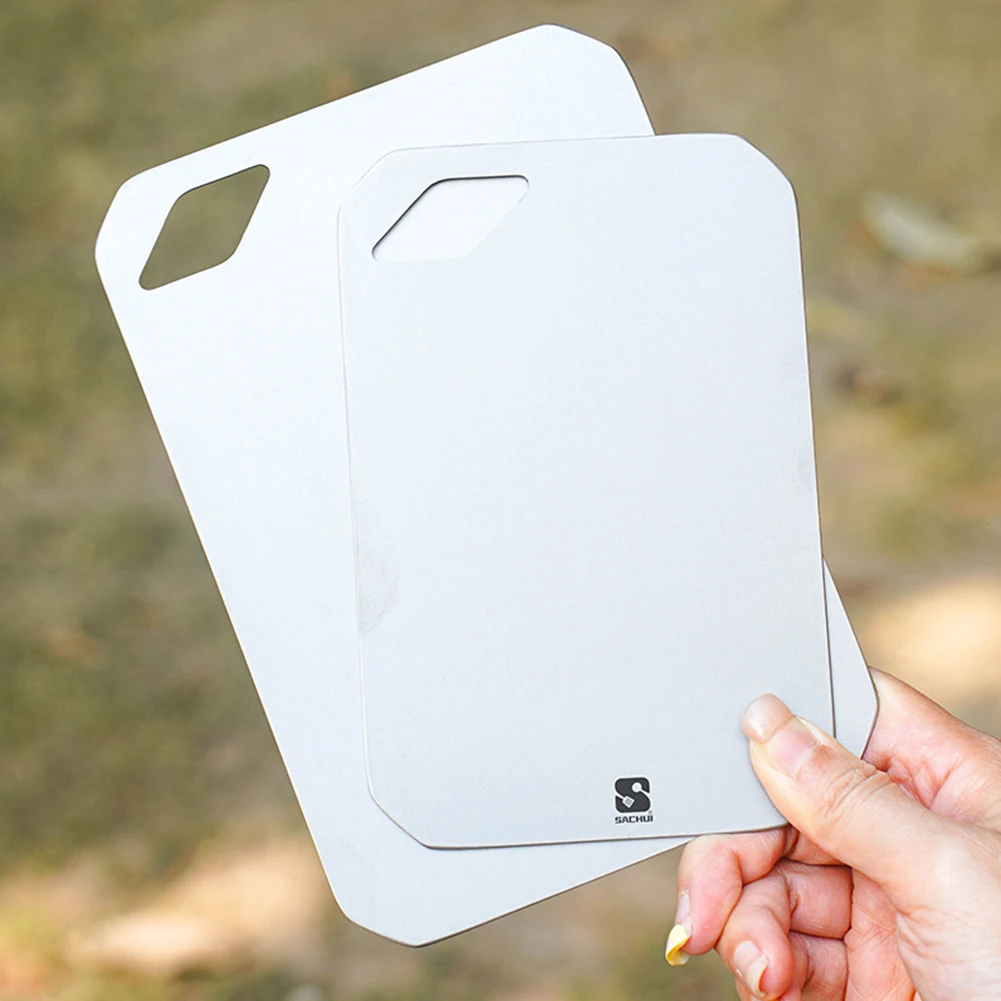 Titanium Cutting Board for Camping Canteen Lunch Bento Box–Mini Portable Chopping Board with Hanging Design, Lightweight