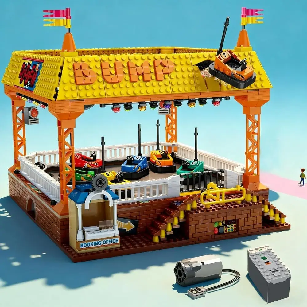 Ensemble de voitures de pare-chocs électriques pour enfants, jouet de construction de parc d'attractions de 1840 pièces, adapté aux âgés de 8 ans, idéal pour les garçons et les filles, E