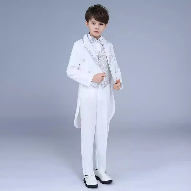 Boys Tuxedo Suit Slim Fit Court Prince Dress Kids European Style Costume Children\'s Charming Performance Clothing Set