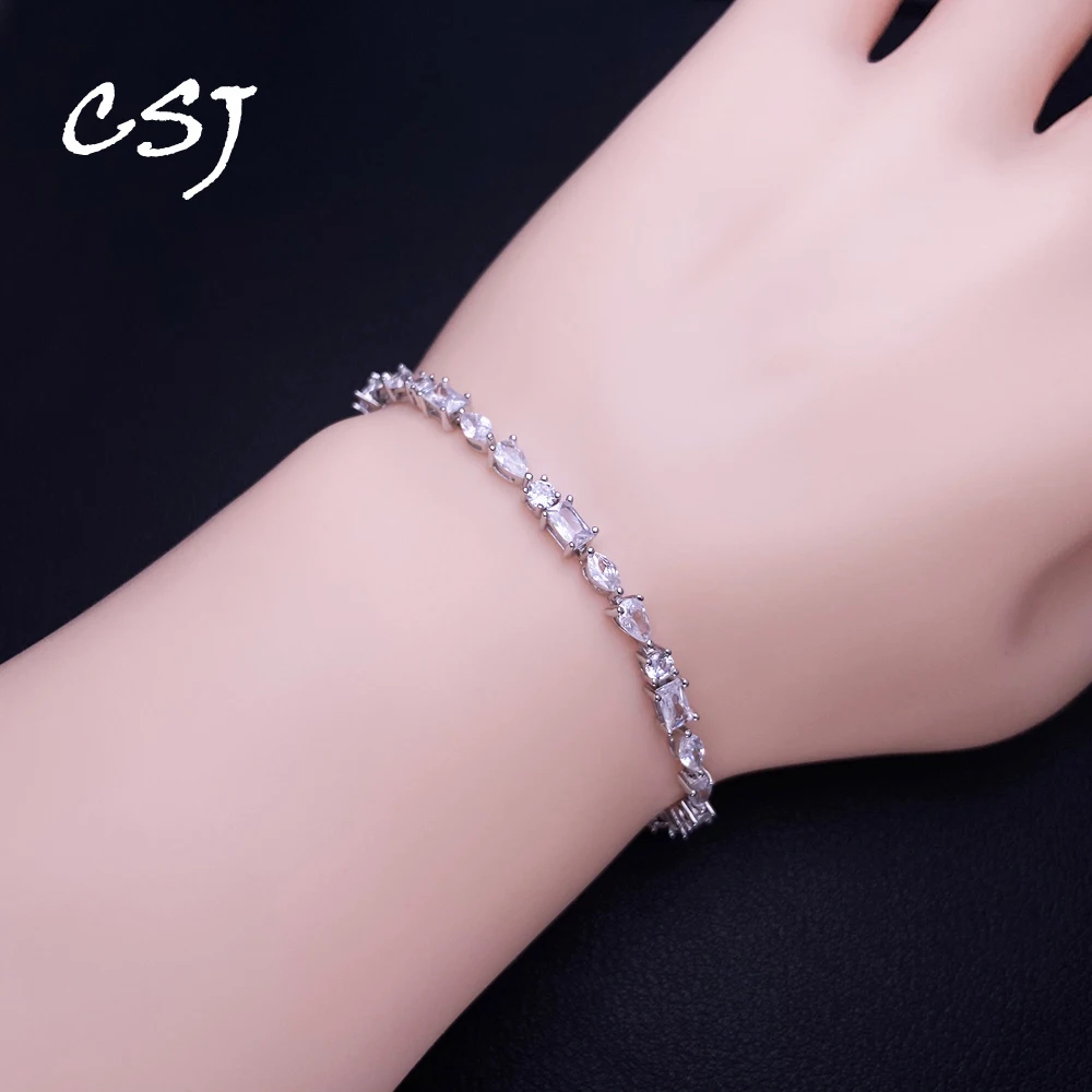 100% 925 Sterling Silver Round Marquise Oval Cut Simulated Moissanite Gemstone Luxury Bracelets Fine Jewelry Christmas Gift