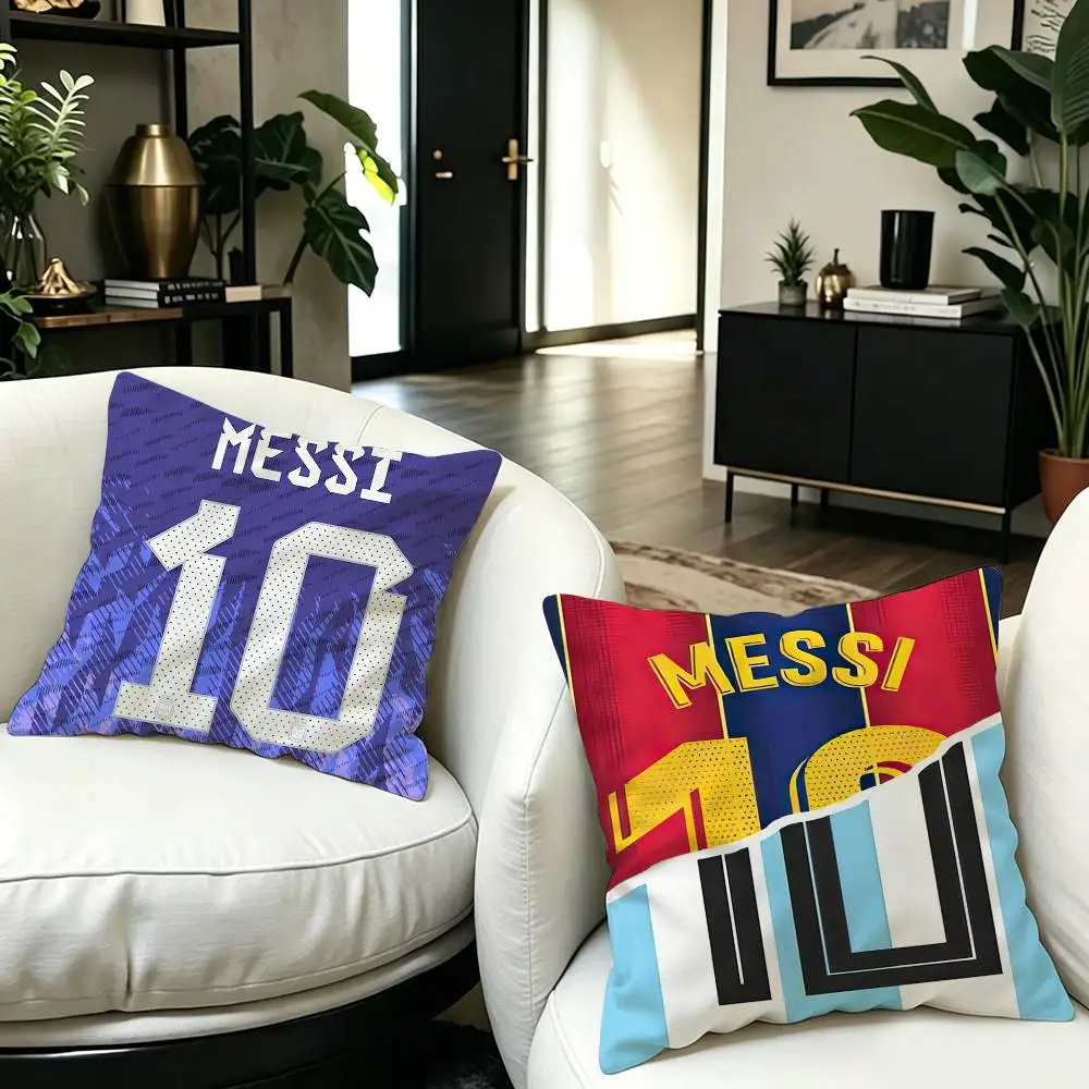 Football Superstar M-Messi 10 Pillow Covers Cartoon Sofa Decorative Home Double-sided Printing Short Plush Cute Cushion Cover