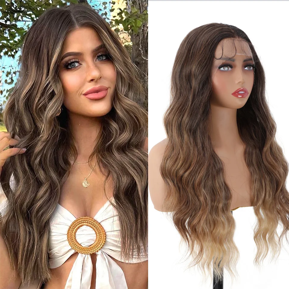 

Парик с эффектом омбре, коричневый, 13x4, с прозрачной HD-основой, 180% плотность, 26 дюймов, синтетические волосы, волнистый, для повседневной носки