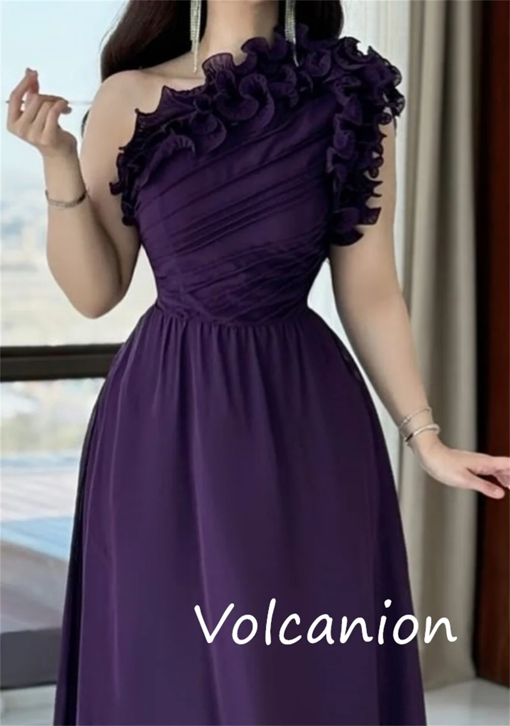 Customized Matching Classic Jersey Pleat A-line One-shoulder Long Dresses Bespoke Occasion High Quality Exquisite