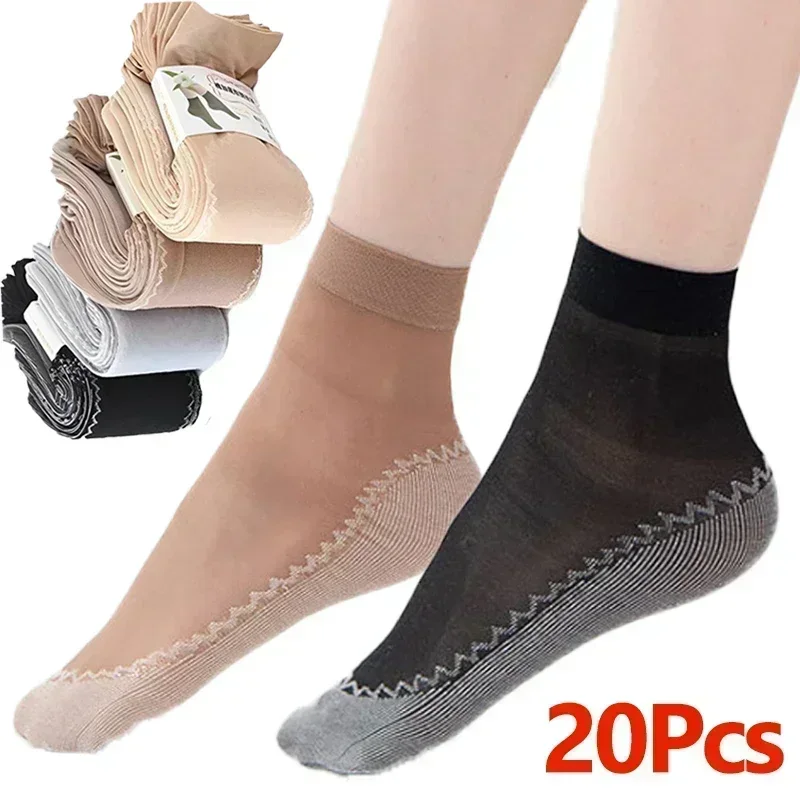 

20Pcs Spring Summer Sock Ultrathin Women Non-Slip Thin Velvet Silk Gifts Ladies Transparent Skin Color Breathable Short Socks