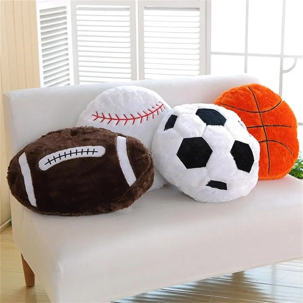 Sports Throw Pillows Fluffy Stuffed Soccer  ,Soft Stuffed Basketball Pillows Baseball Soft Throw ,Football Shaped Plush Toy Spor